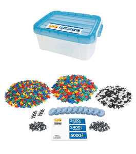 All pieces and storage bin featured in the LaQ basic 2400 colors set