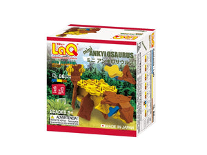 Package back view featured in the LaQ dinosaur world mini ankylosaurus set