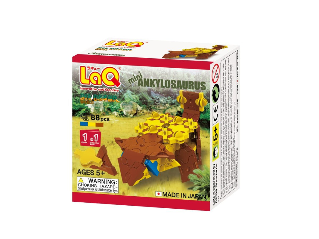 Package front view featured in the LaQ dinosaur world mini ankylosaurus set