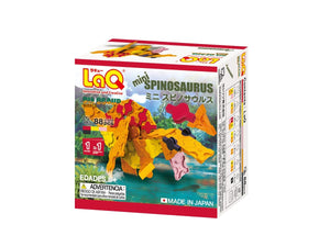 Package back view featured in the LaQ dinosaur world mini spinosaurus set