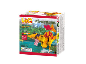 Package front view featured in the LaQ dinosaur world mini spinosaurus set