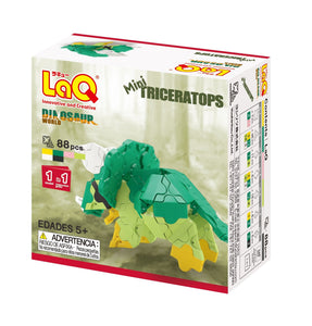 Package back view featured in the LaQ dinosaur world mini triceratops set