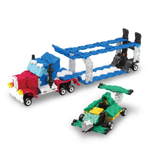 Car carrier truck and car featured in the LaQ hamacron constructor express set