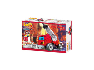 Package back view featured in the LaQ hamacron constructor mini fire truck set
