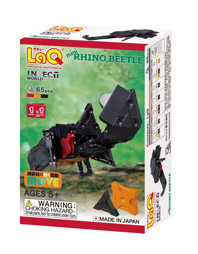 Package front view featured in the LaQ insect world mini rhino beetle set