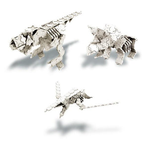 Rex pteranodon and triceratops featured in the LaQ dinosaur world skeleton set